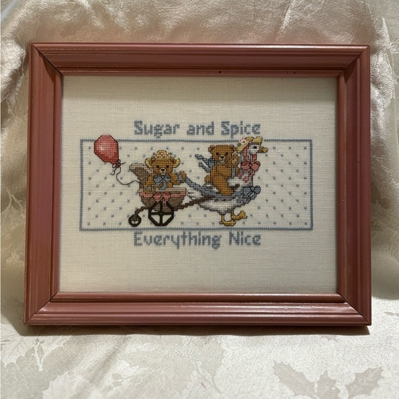 Vintage Charming Pink Framed Fiber Art - Picture 1 of 6